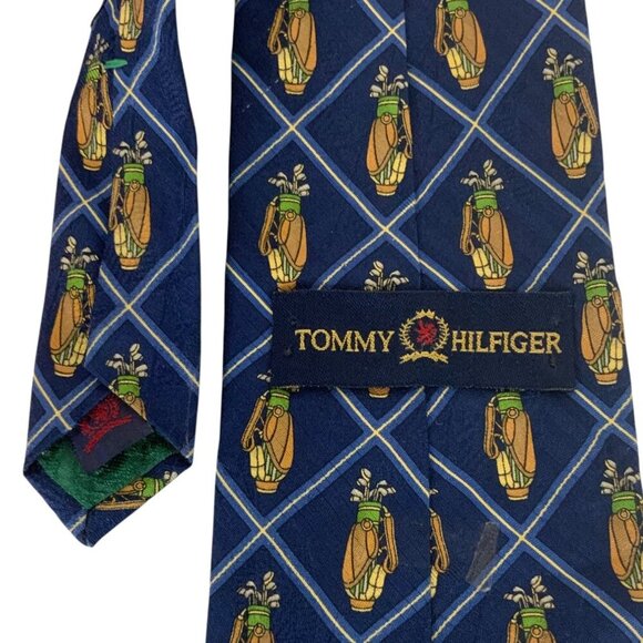 Vintage Tommy Hilfiger Mens Tie Golf Clubs Bag Navy Blue Imported Silk USA - Picture 3 of 4